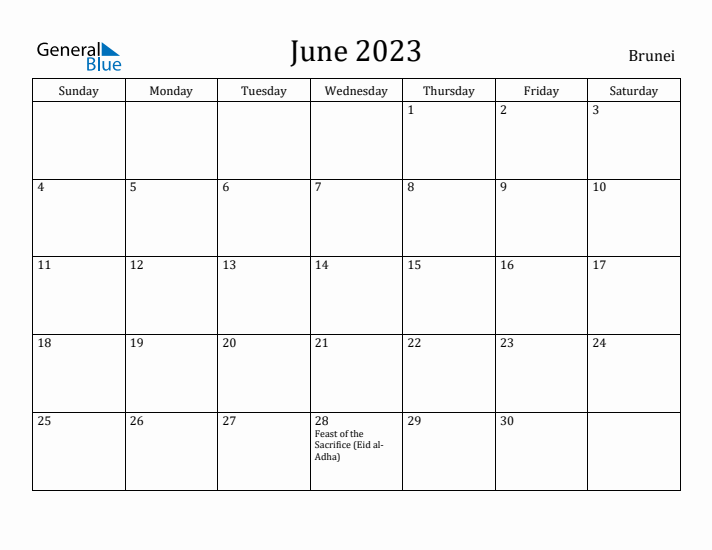 June 2023 Calendar Brunei