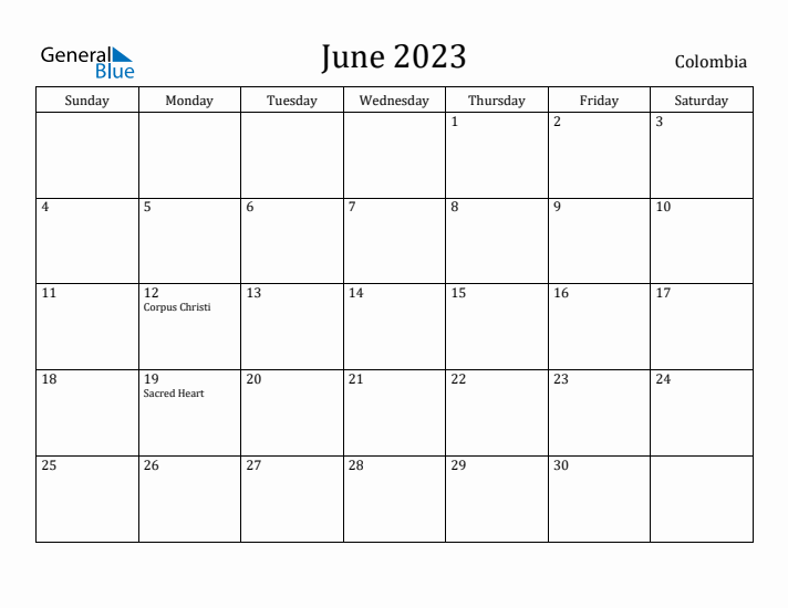 June 2023 Calendar Colombia