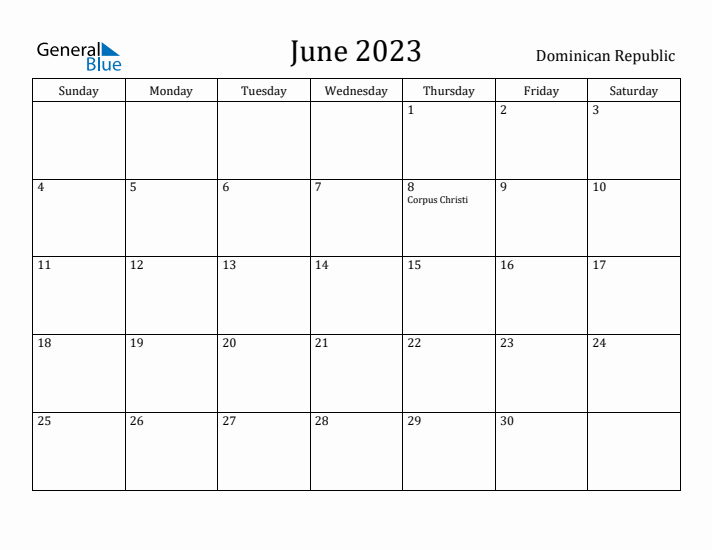 June 2023 Calendar Dominican Republic