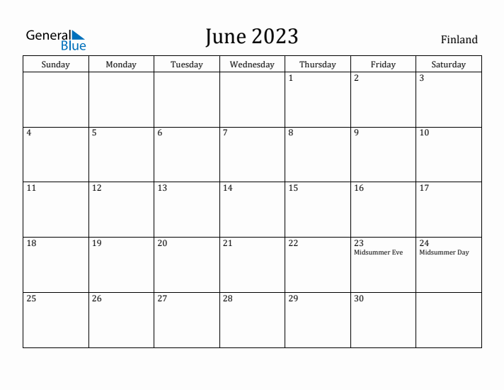 June 2023 Calendar Finland