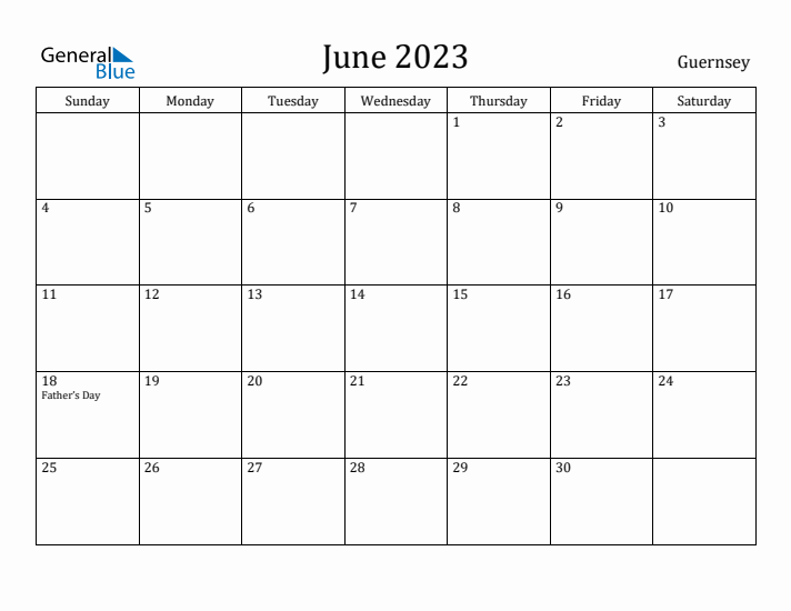 June 2023 Calendar Guernsey