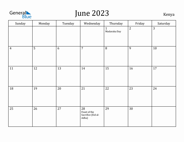 June 2023 Calendar Kenya