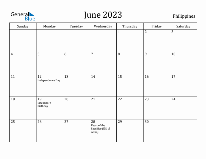 June 2023 Calendar Philippines