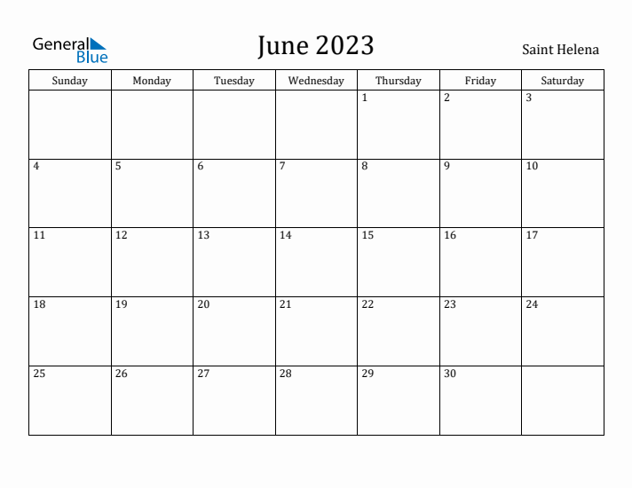 June 2023 Calendar Saint Helena