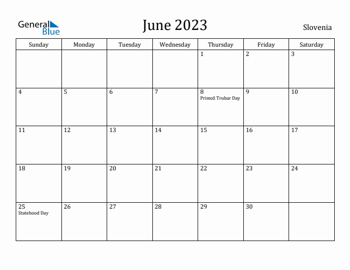 June 2023 Calendar Slovenia