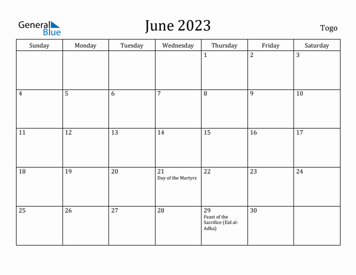 June 2023 Calendar Togo