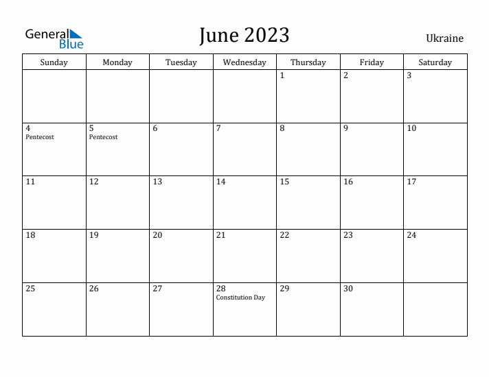 June 2023 Calendar Ukraine