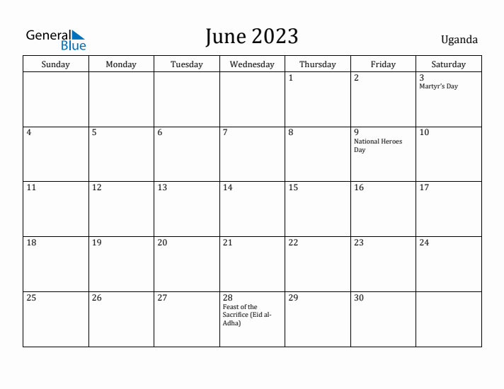 June 2023 Calendar Uganda