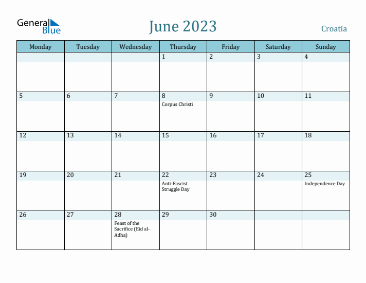 June 2023 Calendar with Holidays