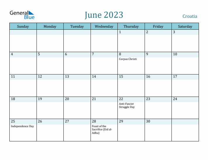 June 2023 Calendar with Holidays