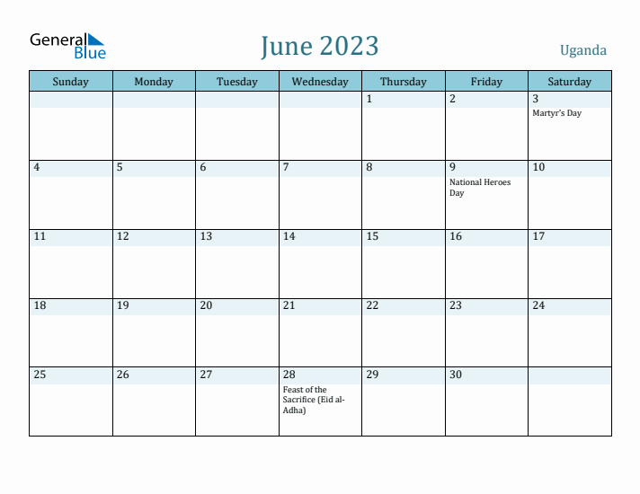 June 2023 Calendar with Holidays