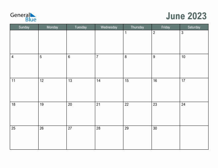 Free Printable June 2023 Calendar