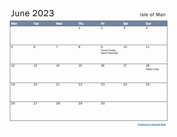 June 2023 Simple Monthly Calendar for Isle of Man