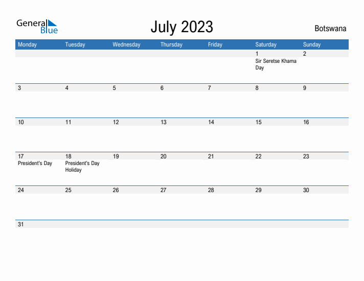 Fillable July 2023 Calendar