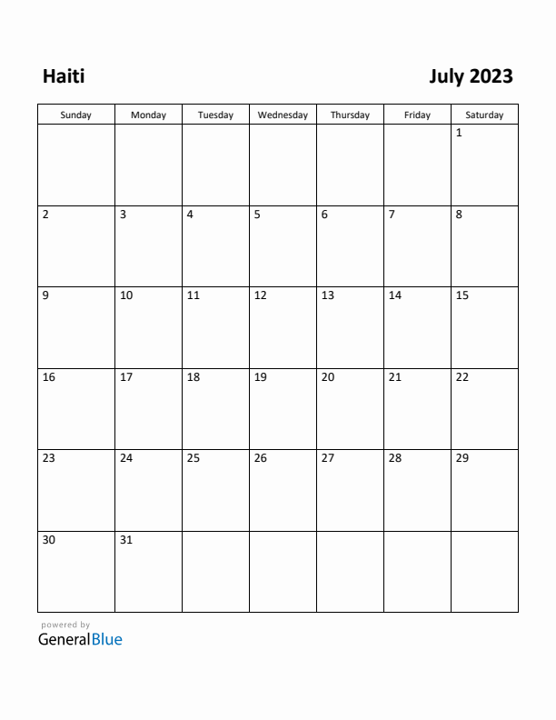 July 2023 Calendar with Haiti Holidays