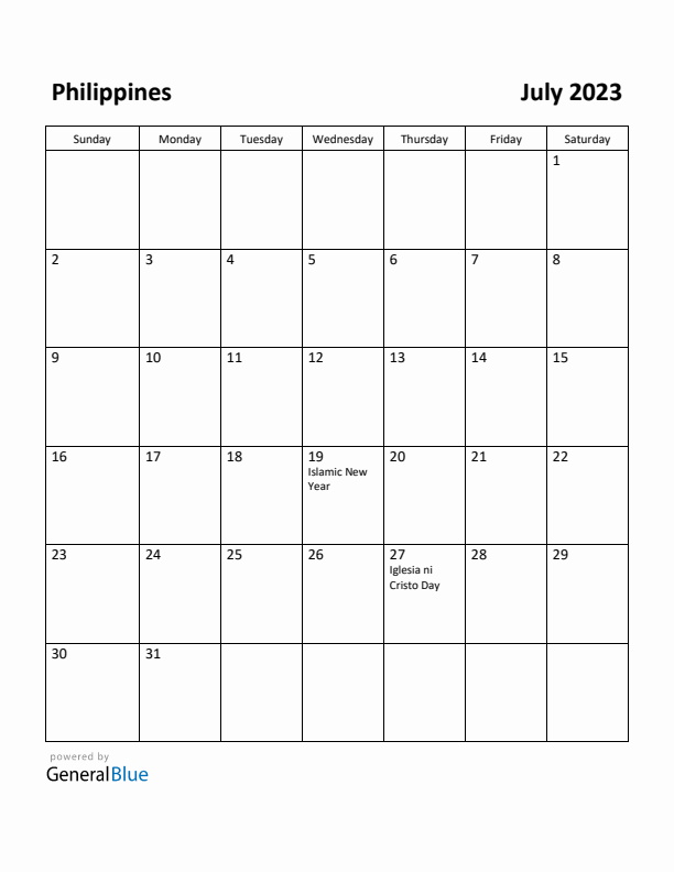 July 2023 Calendar with Philippines Holidays