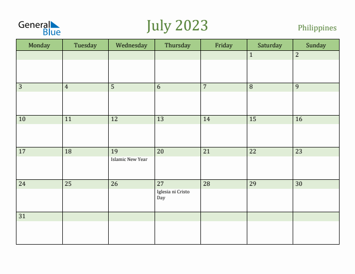 July 2023 Calendar with Philippines Holidays