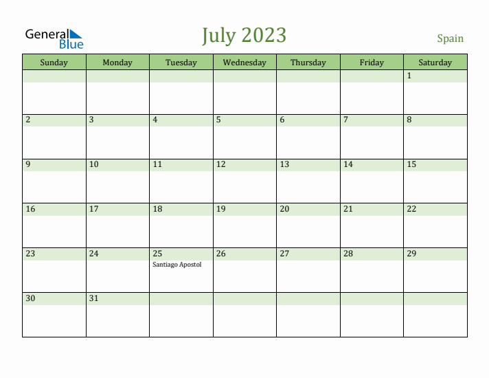 July 2023 Calendar with Spain Holidays