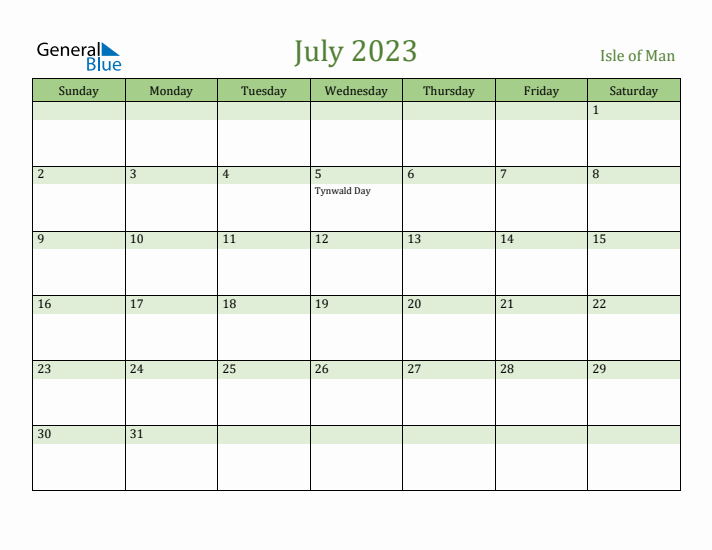 July 2023 Calendar with Isle of Man Holidays