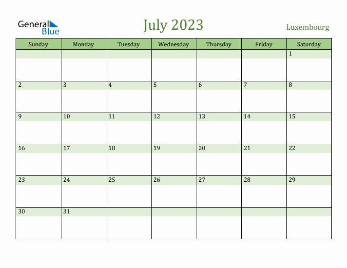 July 2023 Calendar with Luxembourg Holidays