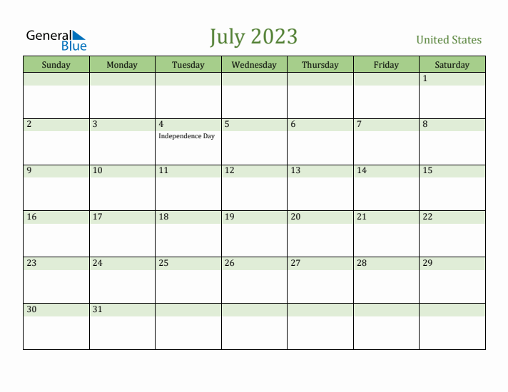 July 2023 Calendar with United States Holidays