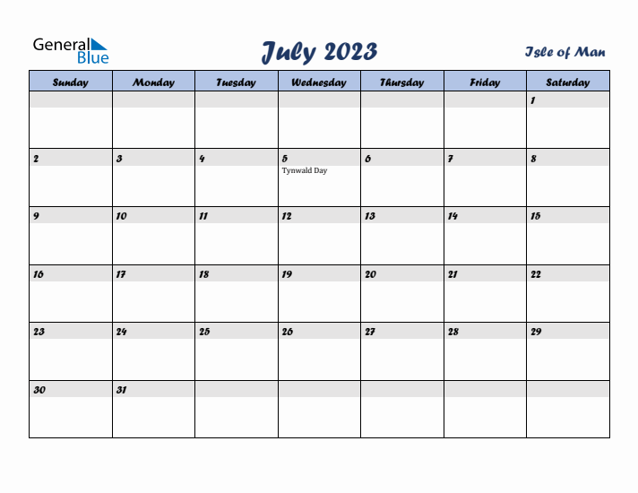 July 2023 Calendar with Holidays in Isle of Man