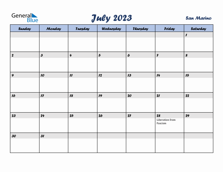 July 2023 Calendar with Holidays in San Marino