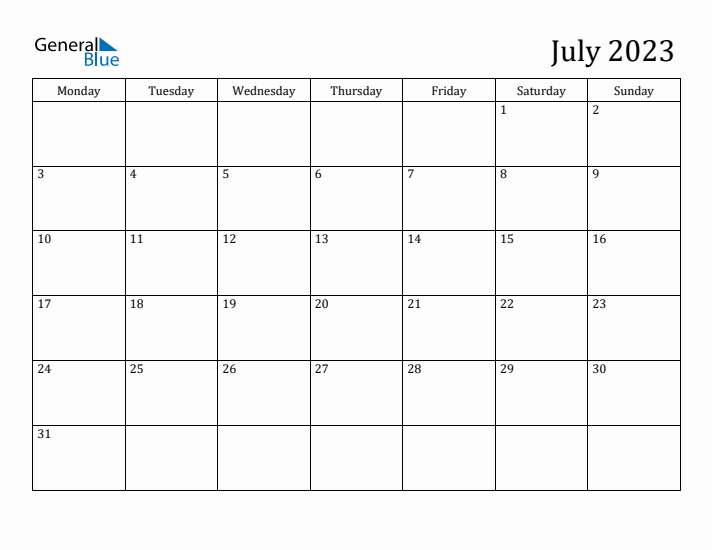 July 2023 Calendar