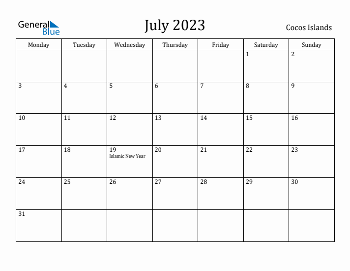 July 2023 Calendar Cocos Islands