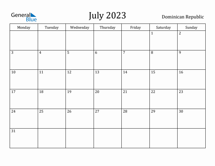 July 2023 Calendar Dominican Republic