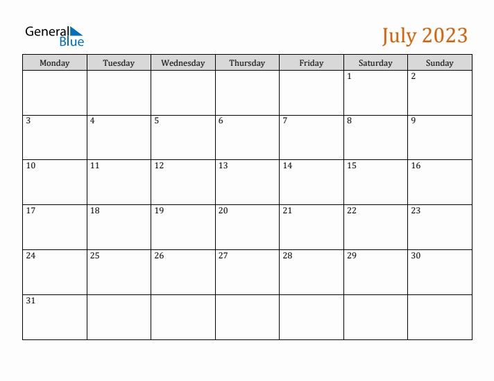 Editable July 2023 Calendar