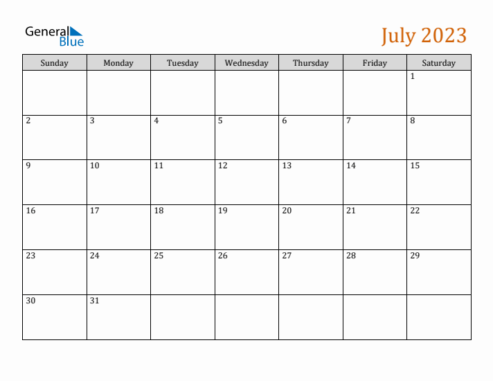 Editable July 2023 Calendar