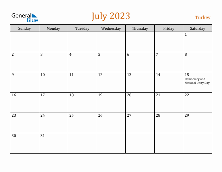 July 2023 Holiday Calendar with Sunday Start