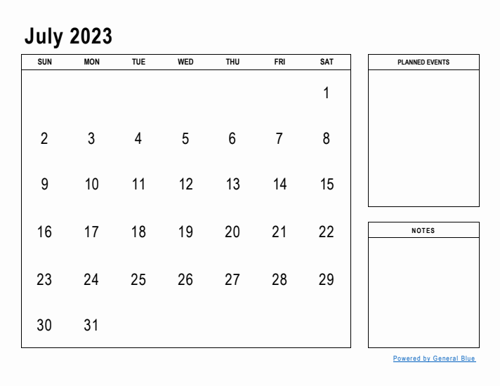 July 2023 Calendar Planner