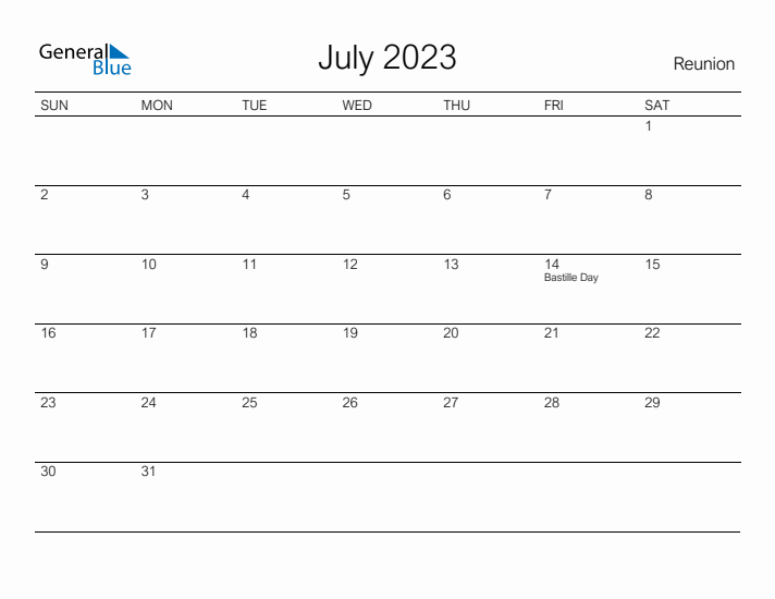 Printable July 2023 Calendar for Reunion