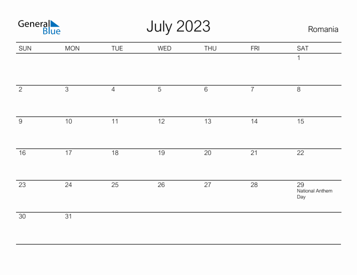 Printable July 2023 Calendar for Romania