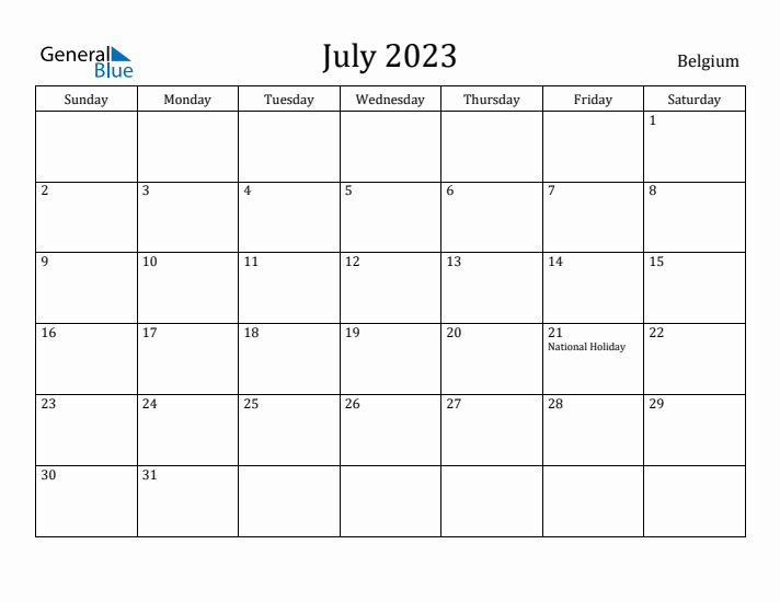 July 2023 Calendar Belgium