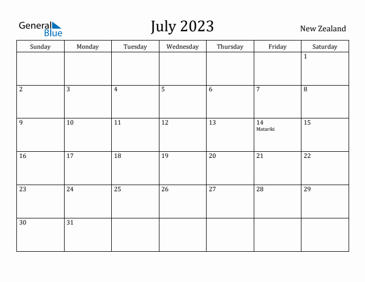 July 2023 Calendar New Zealand