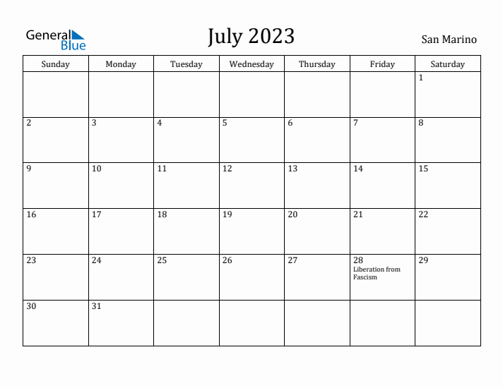 July 2023 Calendar San Marino