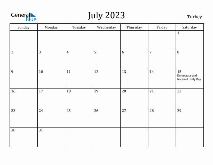 July 2023 Calendar Turkey