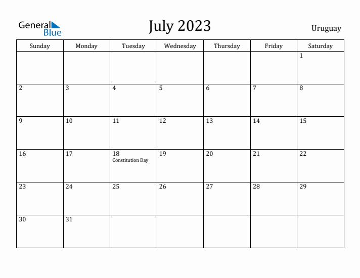 July 2023 Calendar Uruguay