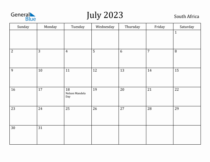 July 2023 Calendar South Africa