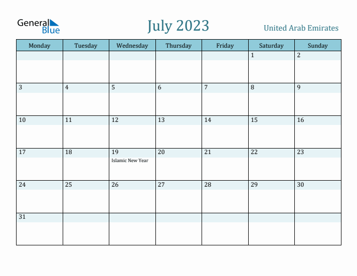 July 2023 Calendar with Holidays