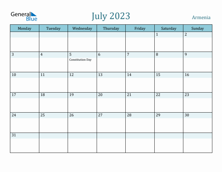 July 2023 Calendar with Holidays