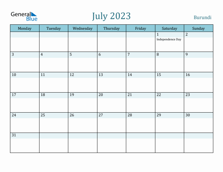 July 2023 Calendar with Holidays