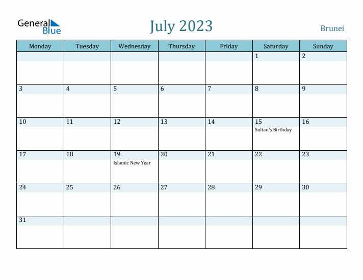 July 2023 Calendar with Holidays