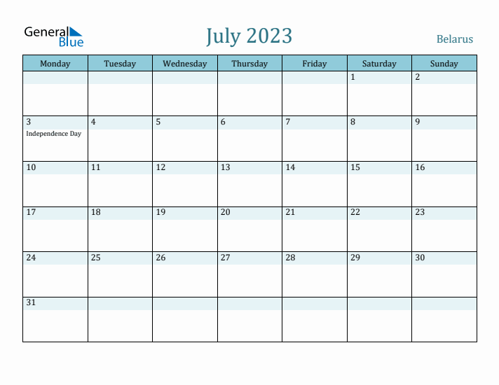 July 2023 Calendar with Holidays