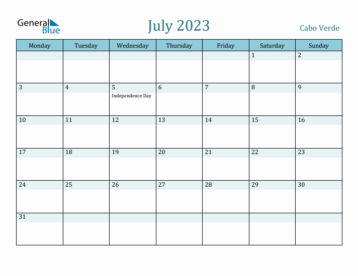 July 2023 Calendar with Holidays