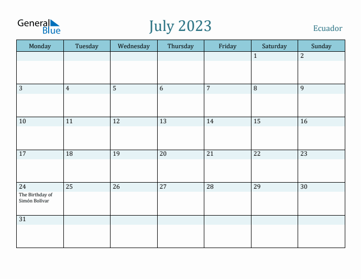 July 2023 Calendar with Holidays