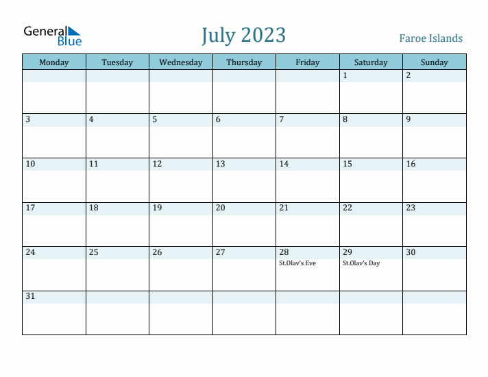 July 2023 Calendar with Holidays